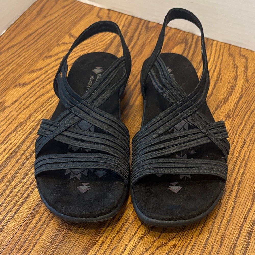 Skecher Reggae Slim Sunnyside Stretch Strappy Sandals, Black, Women’s Sz 7, EUC